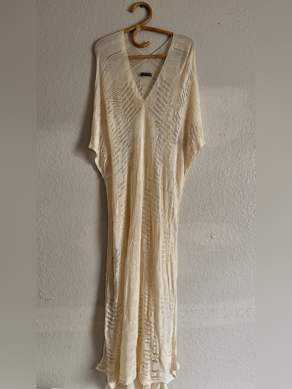 Peruvian Connection Cream Crochet V-Neck Swim Cover-Up Kaftan